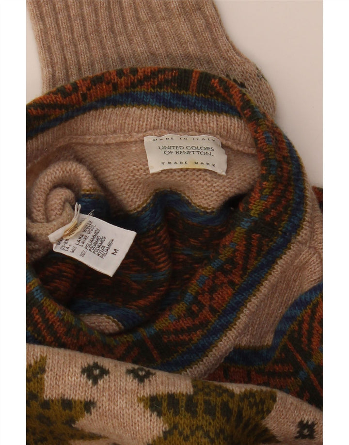 Benetton Herren-Pullover mit Rundhalsausschnitt, mittelbeigeige Fair-Isle-Wolle