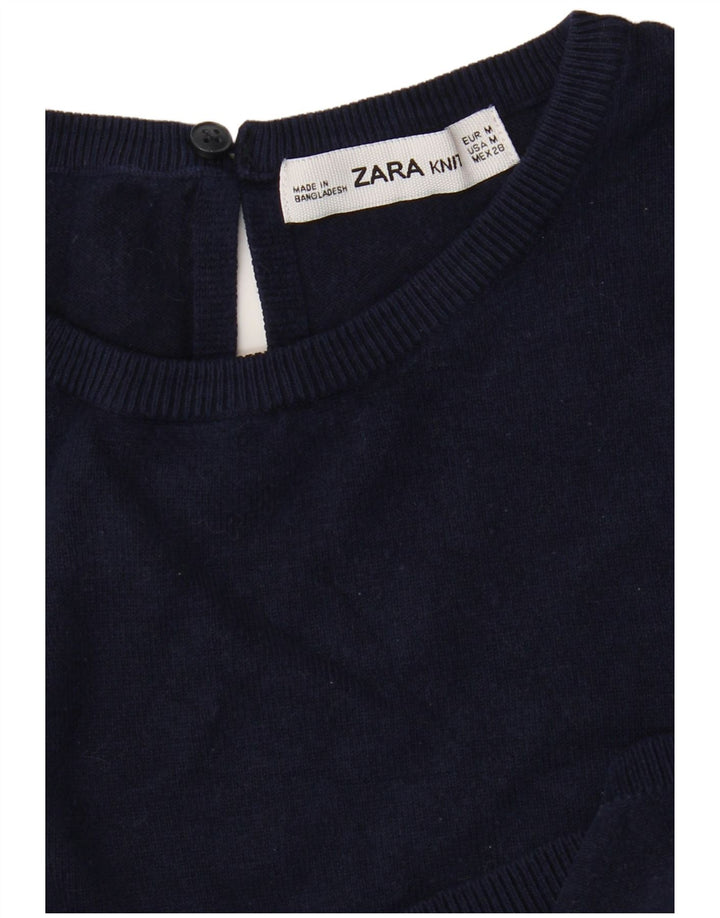 Zara Damen Crop Crew Neck Pullover Pullover UK 12 Medium Marineblau