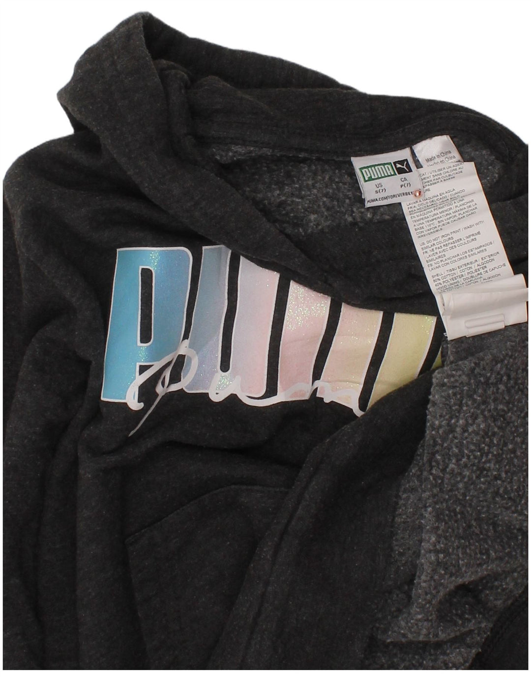 PUMA Mädchen-Kapuzenpullover mit Grafik, 6–7 Jahre, Größe S, Grau, Baumwolle