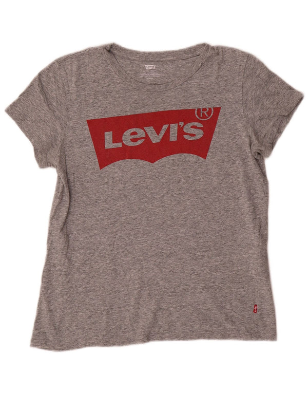 Levi's Womens Graphic T-Shirt Top UK 10 Small Grey Flecked Cotton