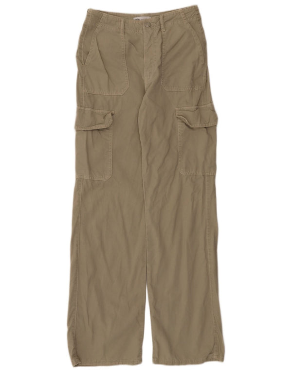 Zara Damen Cargohose mit hoher Taille, lockere Passform, EU 34, 2XS, W24, L32, Khaki