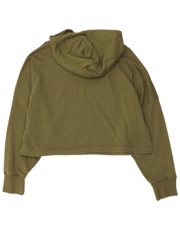 Adidas Damen Crop Oversized Hoodie Pullover UK 16 Large Khaki Baumwolle