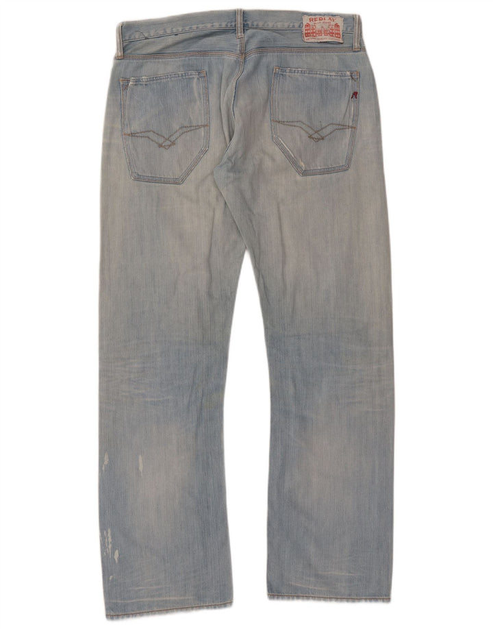 REPLAY Herren Straight Jeans W36 L34 Blaue Baumwolle