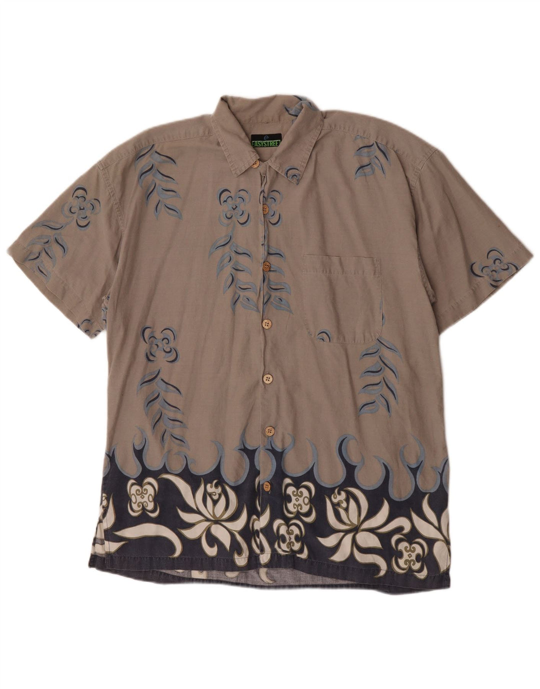Vintage Herren Kurzarmhemd Großes graues Blumenmuster aus Baumwolle