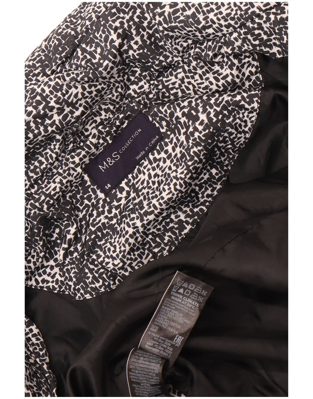Marks & Spencer Damen Wattierte Jacke UK 14 Large Schwarz gepunktetes Polyester