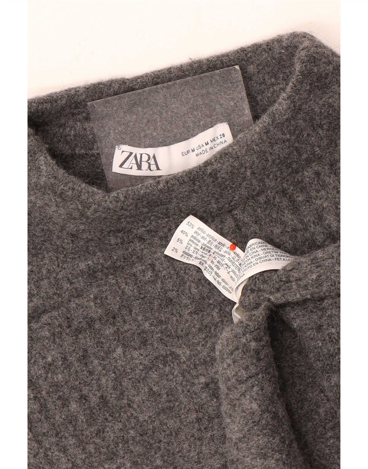 Zara Damen Crop Rollkragenpullover Pullover UK 14 Mittelgraues Acryl