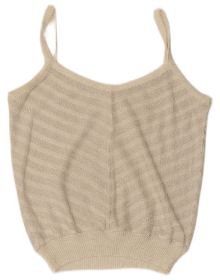 VINTAGE Damen Cami Top UK 14 Medium White Chevron