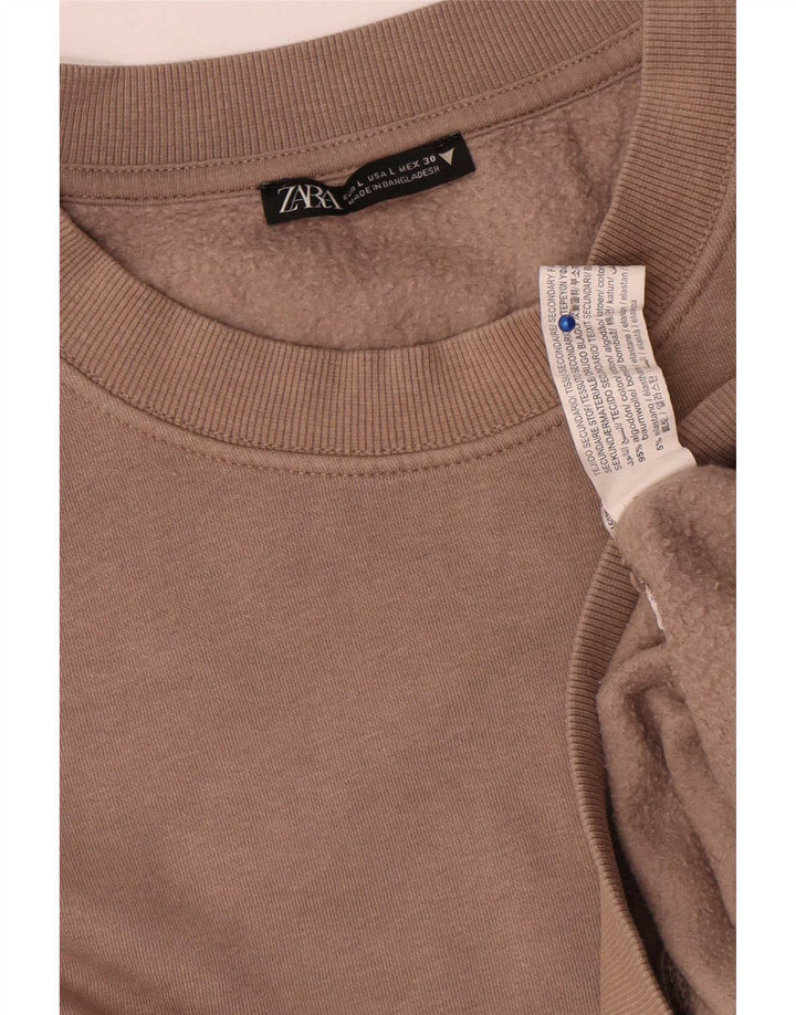 Zara Damen Sweatshirt-Pullover UK 16 Large Beige Baumwolle