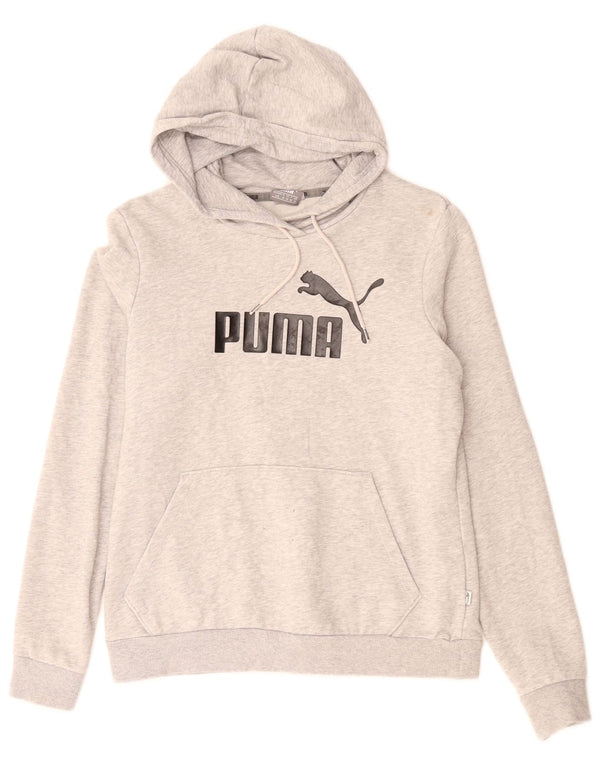PUMA Damen Graphic Hoodie Pullover UK 14 Mittelgrau gefleckte Baumwolle