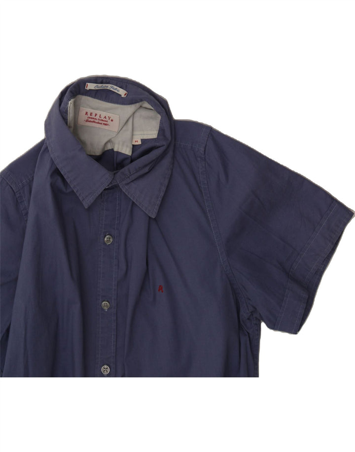 REPLAY Mens Short Sleeve Shirt Medium Navy Blue Cotton Vintage Replay and Second-Hand Replay from Messina Hembry 