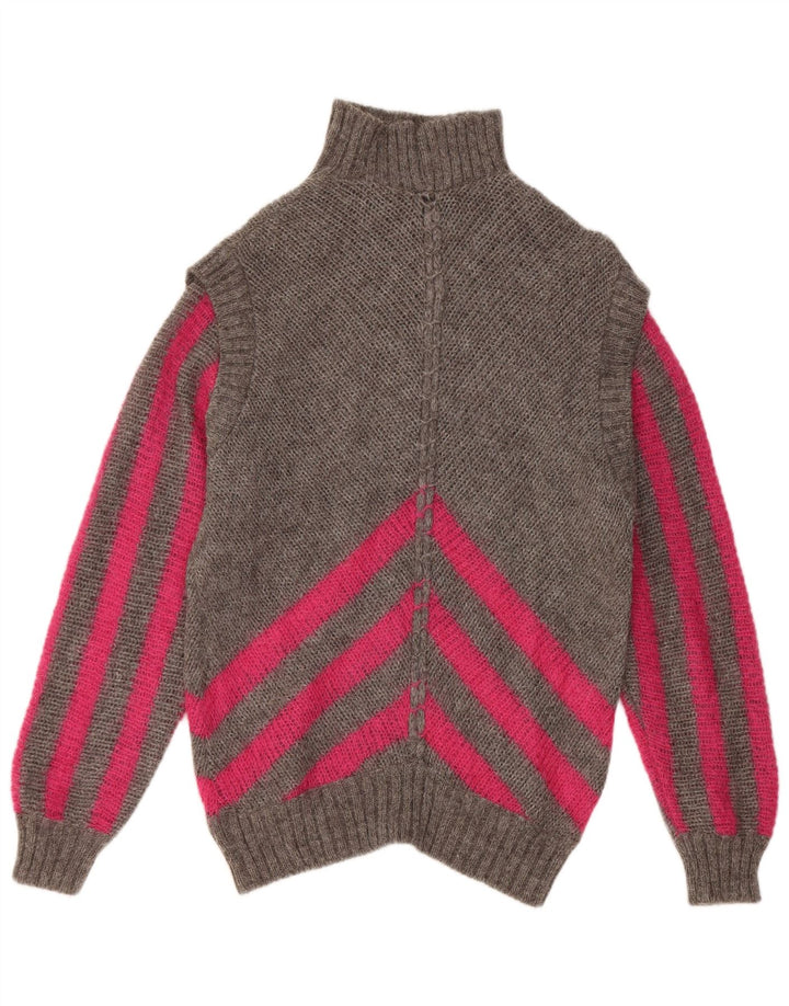 Vintage Damen Rollkragenpullover IT 42 Mittelgrau gestreift