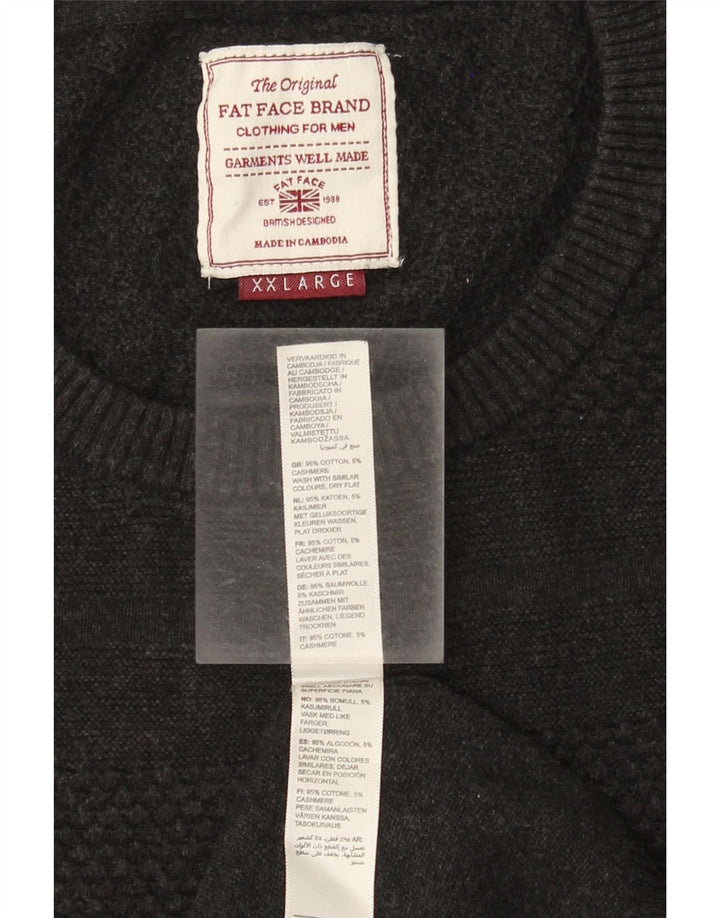 Fat Face Herren-Pullover mit Rundhalsausschnitt, 2XL, graue Baumwolle