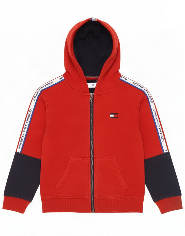 Tommy Hilfiger Jungen-Kapuzenpullover mit grafischem Reißverschluss, 2–3 Jahre, rotes Farbblockdesign