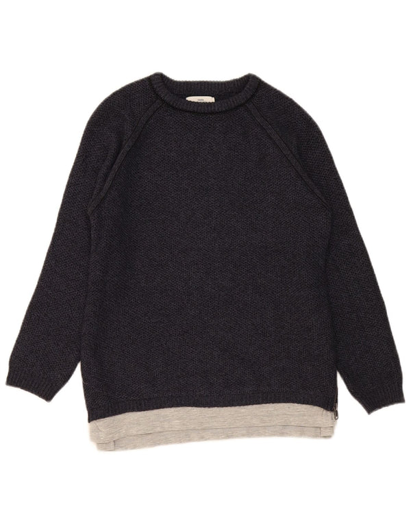 Zara Jungen-Pullover mit U-Boot-Ausschnitt, 9–10 Jahre, Marineblau, Farbblock-Acryl