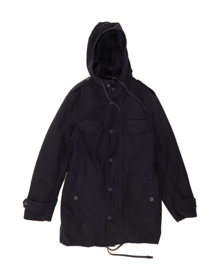 BRANDIT Mens Hooded Parka Jacket UK 36 Small Navy Blue Polyester Vintage Brandit and Second-Hand Brandit from Messina Hembry 