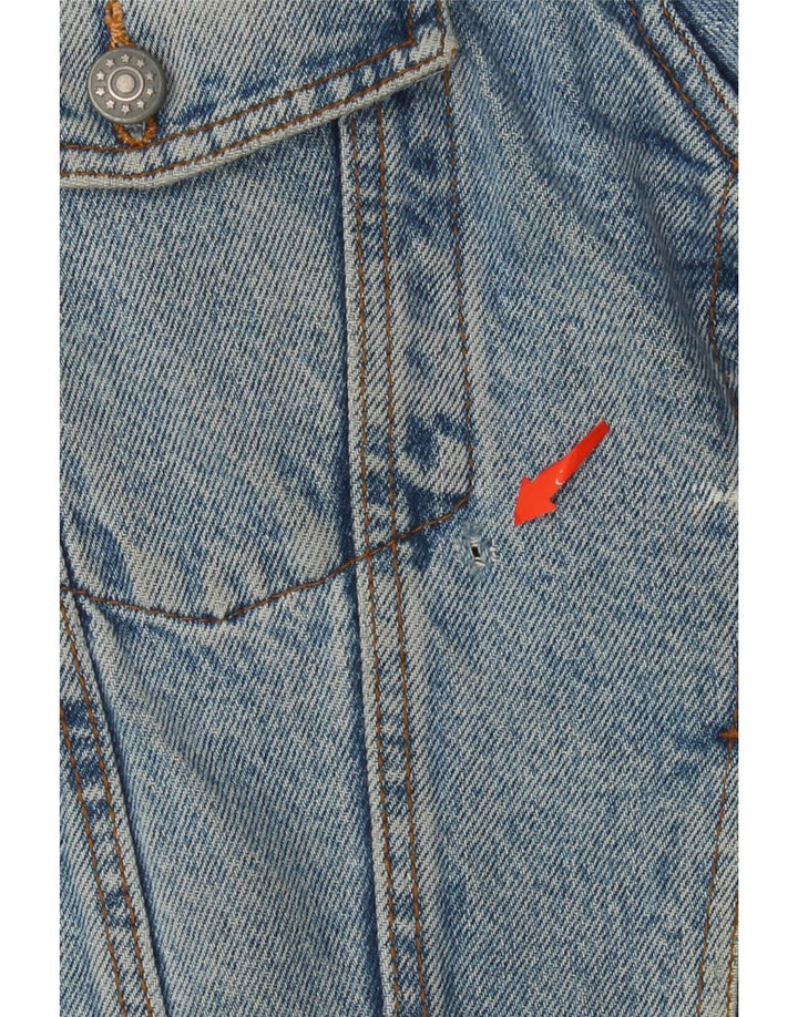 VINTAGE Herren Denim Sherpa Jacke UK 41 XL Blaue Baumwolle