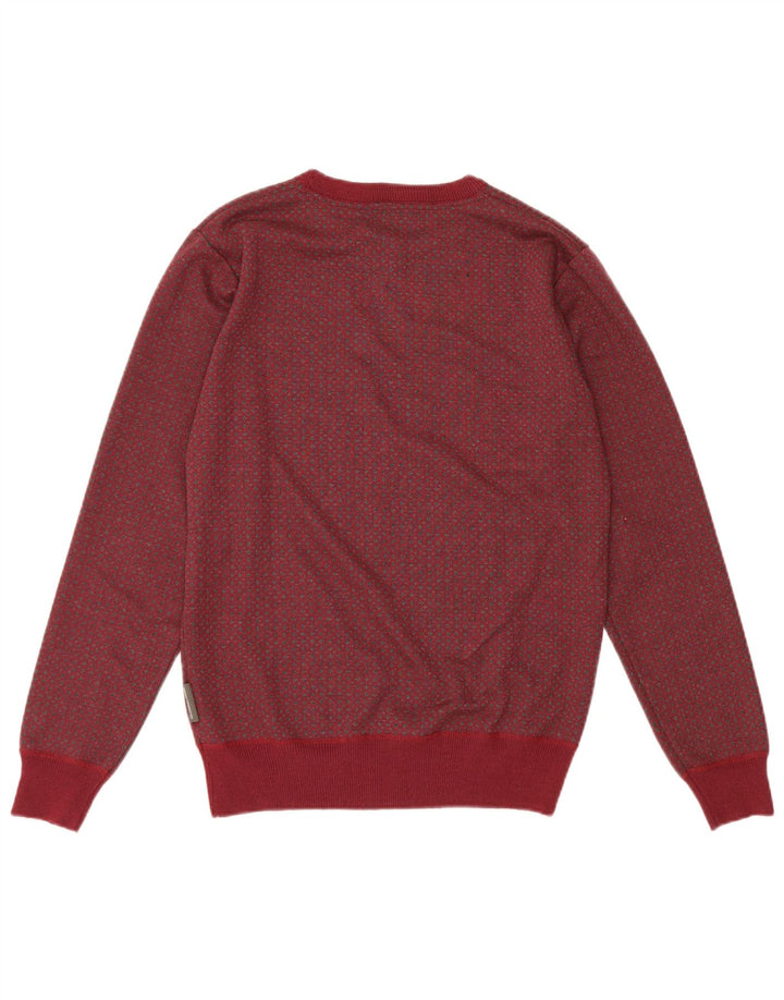 French Connection Herren-Pullover mit Rundhalsausschnitt, mittleres Burgunderrot gepunktet