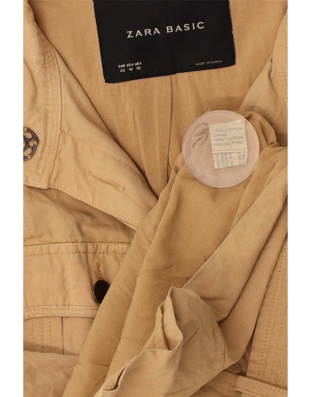 Zara Damen Utility-Jacke EU 42 Large Beige Baumwolle
