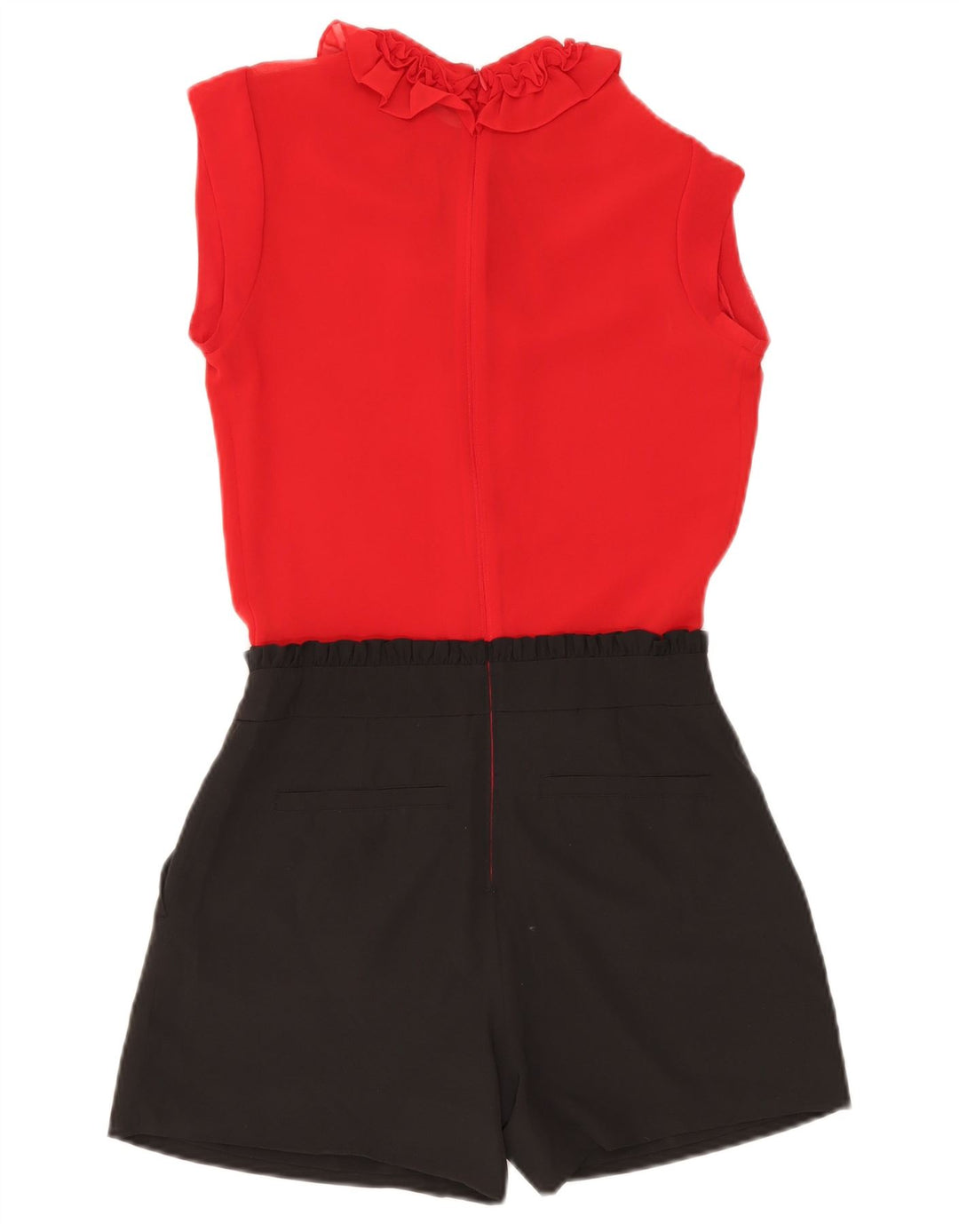 Ted Baker Damen-Spielanzug mit Rüschen vorne, Größe 0 2XS, rotes Farbblock-Polyester