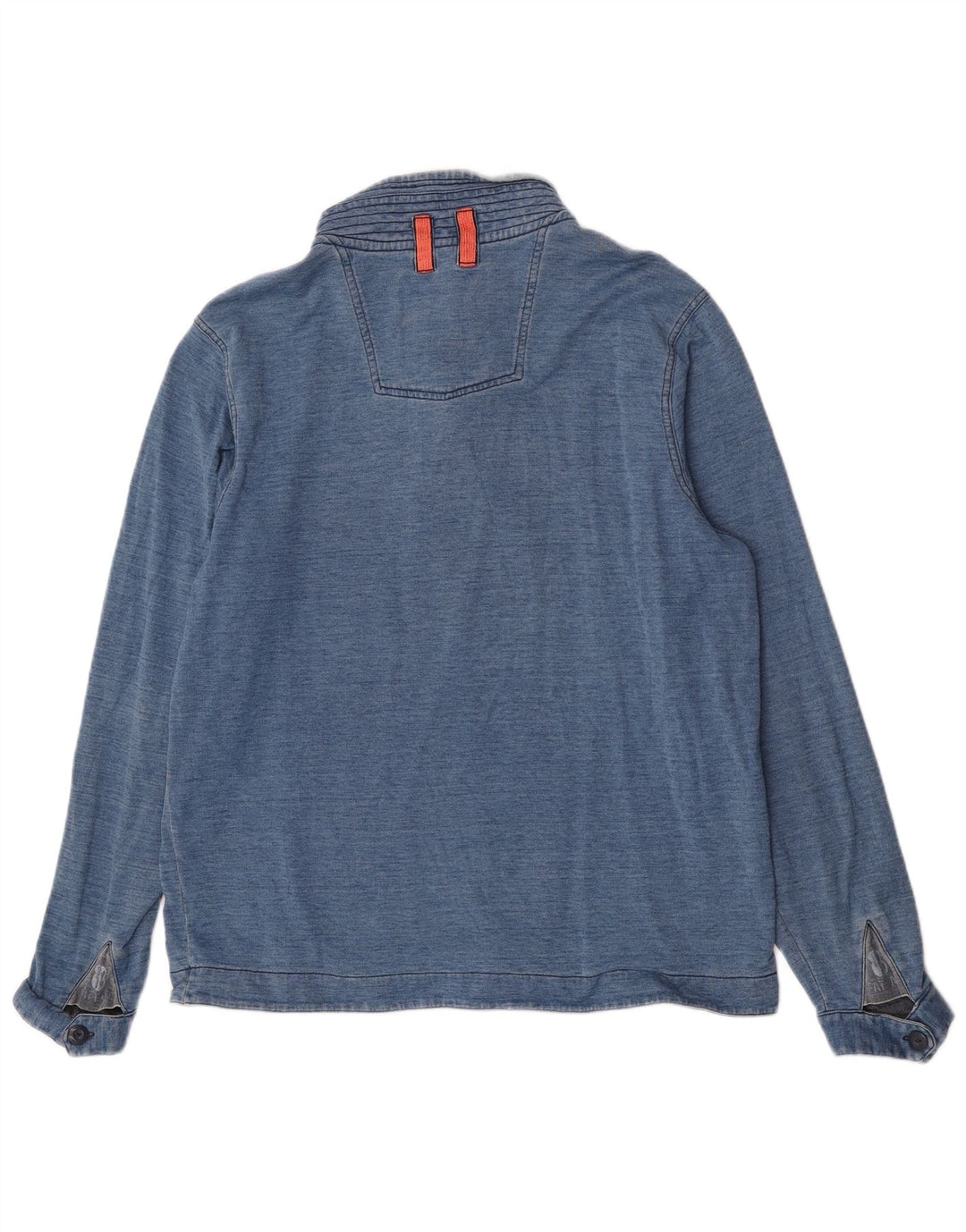 Fat Face Herren-Sweatshirt mit Knopfkragen, groß, blaue Nadelstreifen-Baumwolle