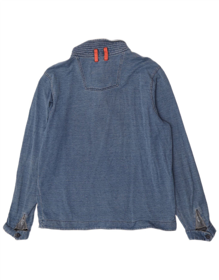 Fat Face Herren-Sweatshirt mit Knopfkragen, groß, blaue Nadelstreifen-Baumwolle