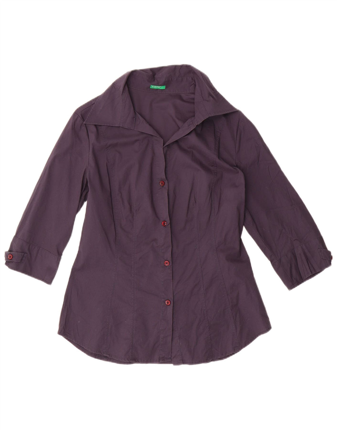 Benetton Damen-Hemd mit 3/4-Ärmeln, UK-Größe 12, mittelmarineblau, Baumwolle