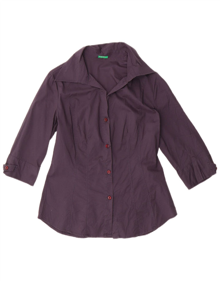 Benetton Damen-Hemd mit 3/4-Ärmeln, UK-Größe 12, mittelmarineblau, Baumwolle