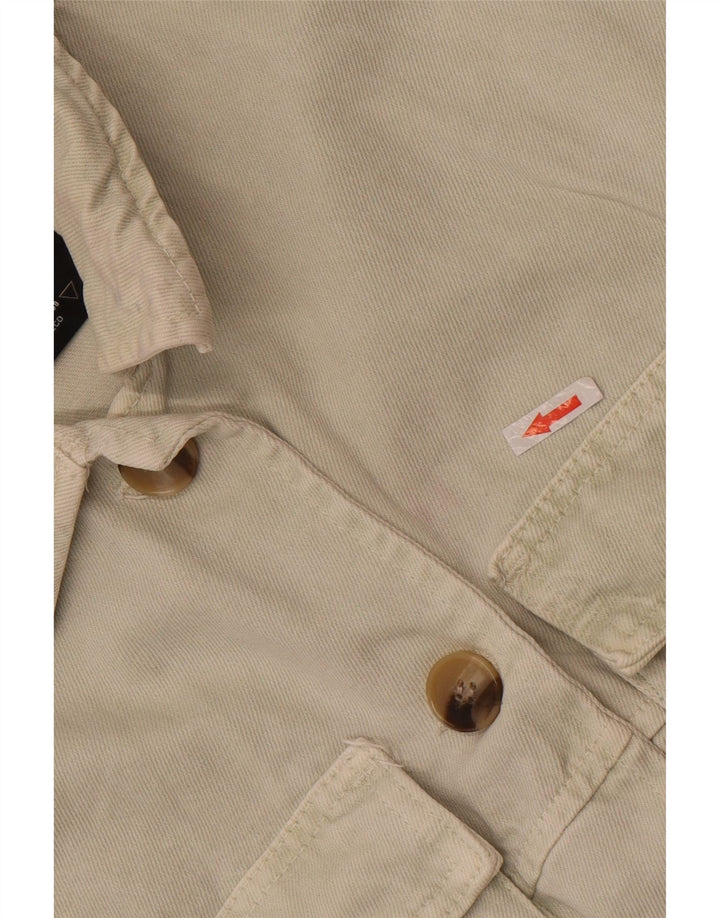 Zara Damen Crop Denim Jacke UK 10 Small Off White Cotton