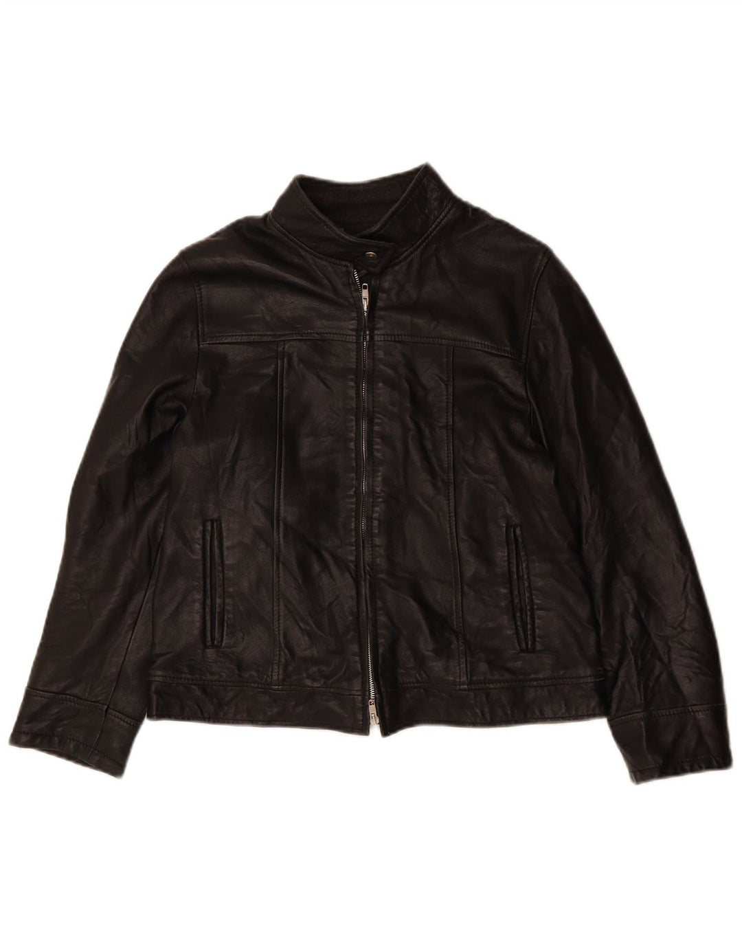 VINTAGE Damen Loose Fit Lederjacke UK 6 XS Schwarzes Leder