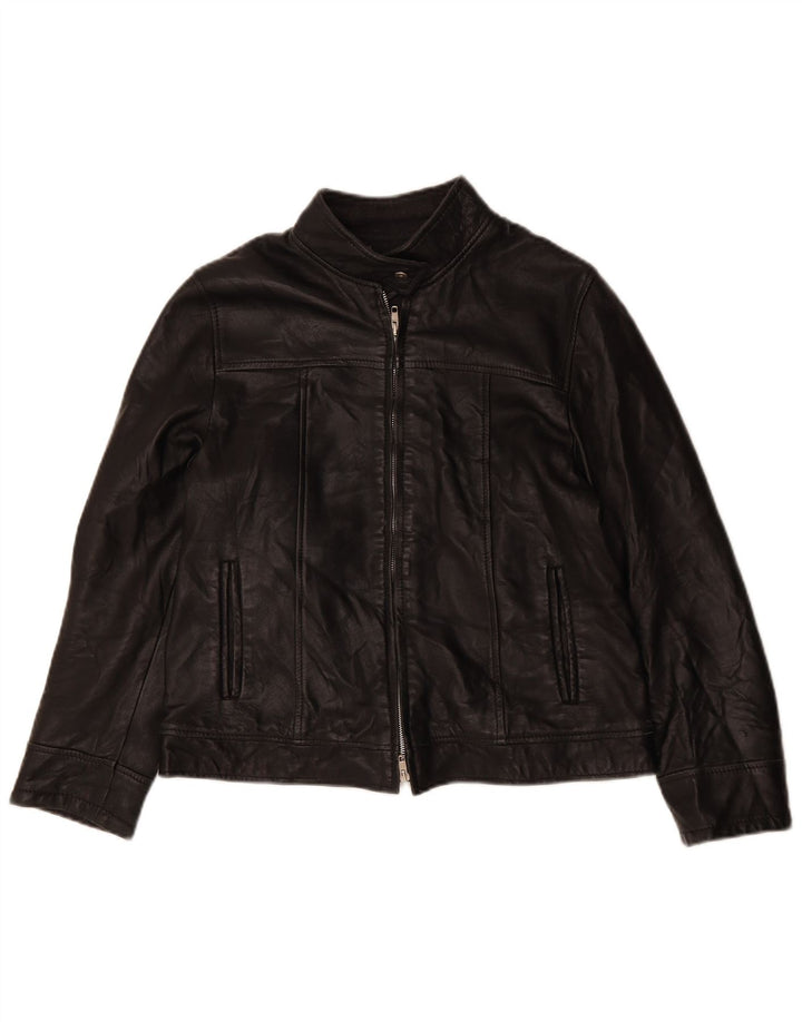 VINTAGE Damen Loose Fit Lederjacke UK 6 XS Schwarzes Leder