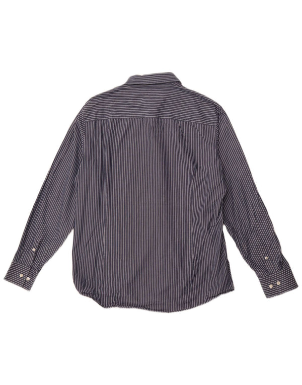 CALVIN KLEIN Herren Slim Fit Hemd Größe 43 Große Marineblaue Nadelstreifen