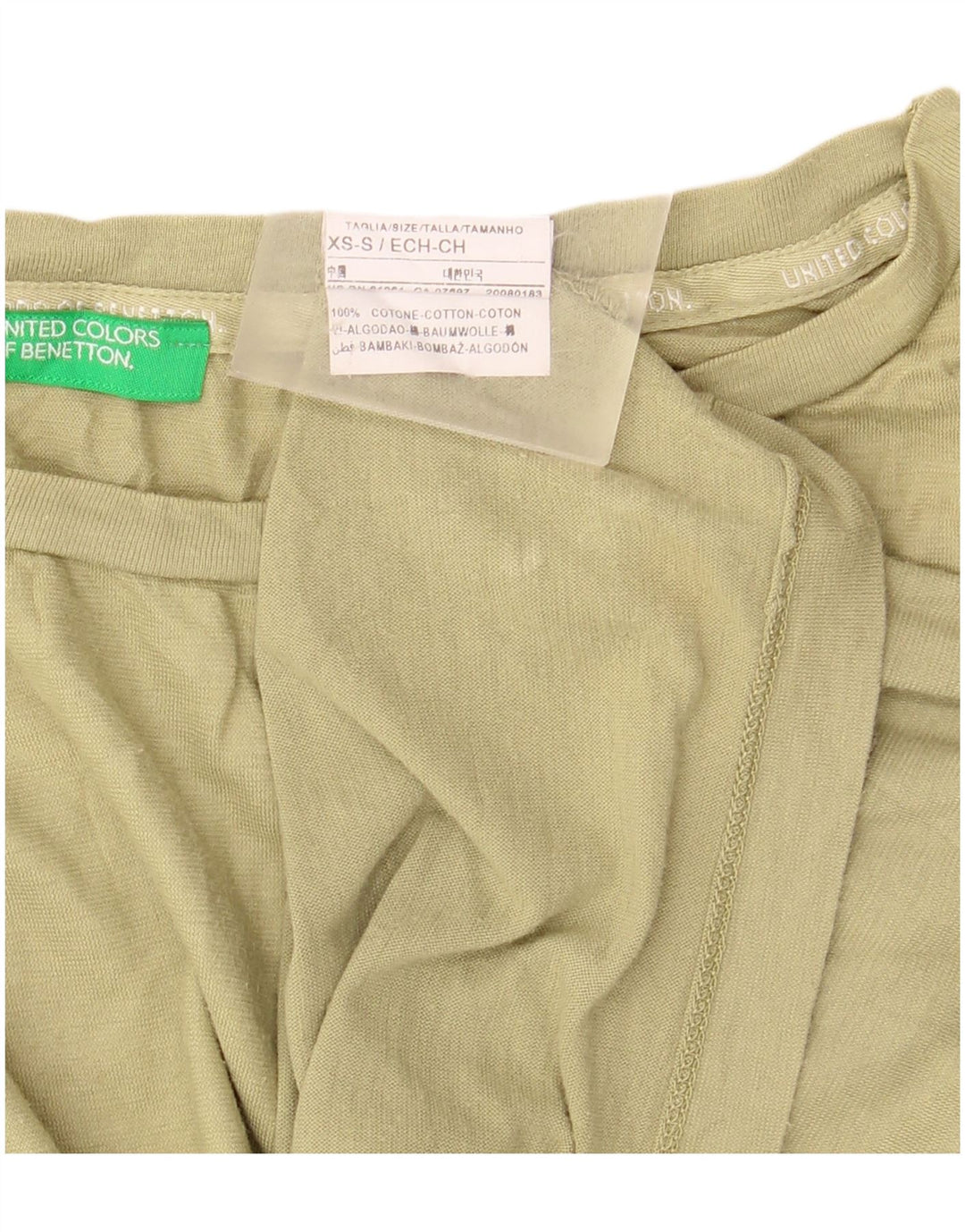 BENETTON Damen Crop Oversize T-Shirt Top UK 6 XS Khaki Baumwolle