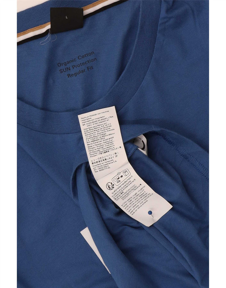 Hugo Boss Herren-T-Shirt mit normaler Passform, Grafik, Größe L, aus blauer Baumwolle