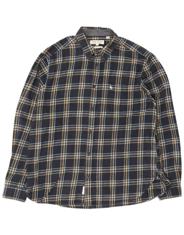 Jack Wills Herren-Flanellhemd mit klassischer Passform, XL, marineblau, kariert, Baumwolle