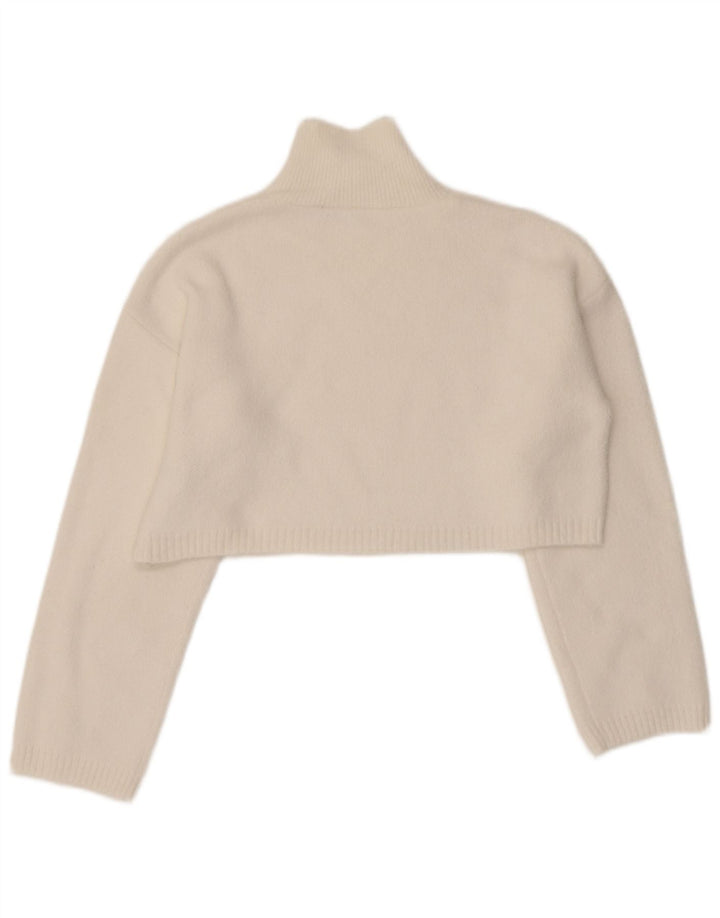 Zara Damen Crop Turtle Neck Pullover Pullover UK 10 Small Weiß Polyamid