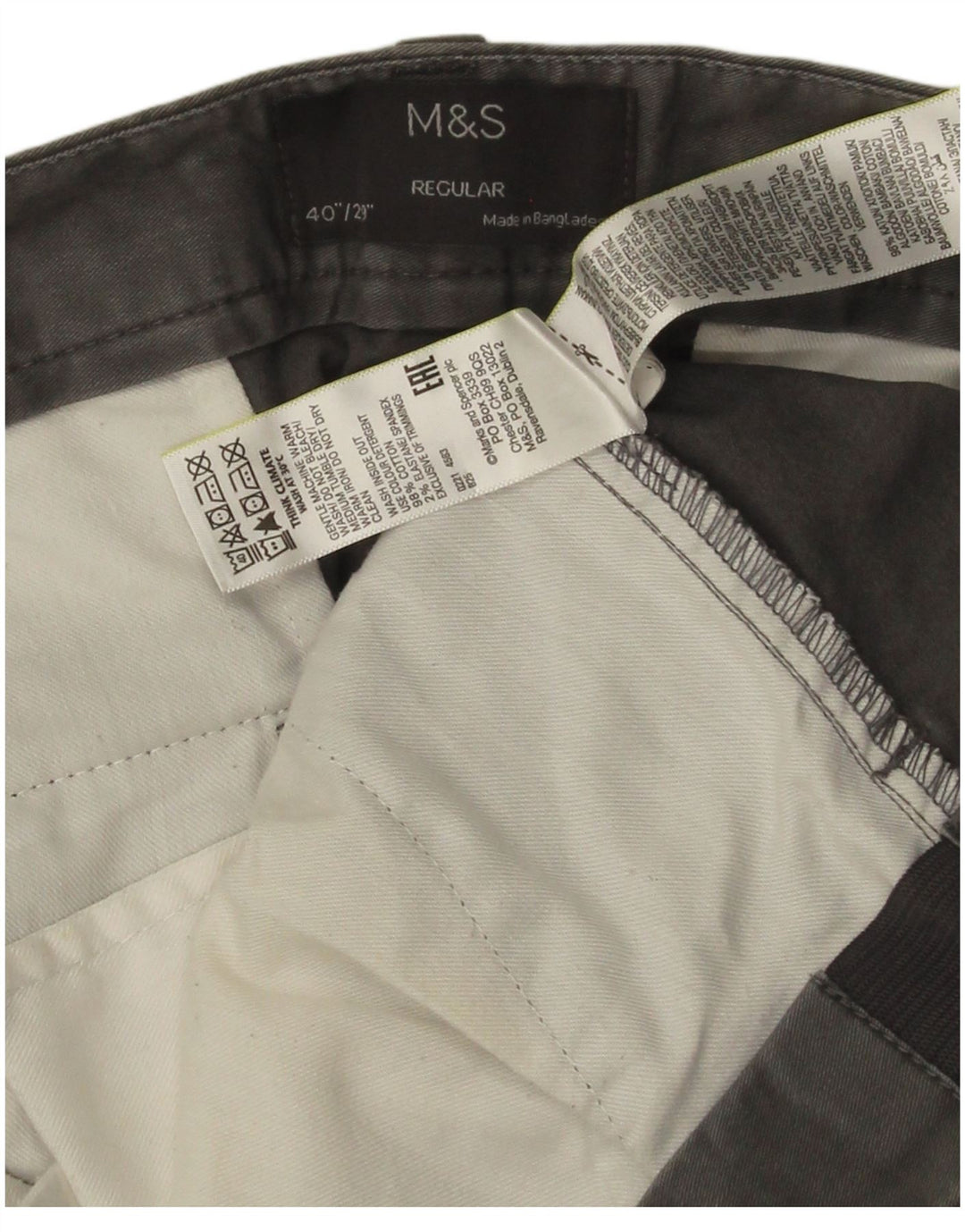 Marks & Spencer Herren-Chinohose, normal, W40, L29, Grau, Baumwolle