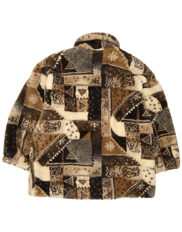Vintage Damen Kunstfelljacke UK 18 XL Beige Patchwork