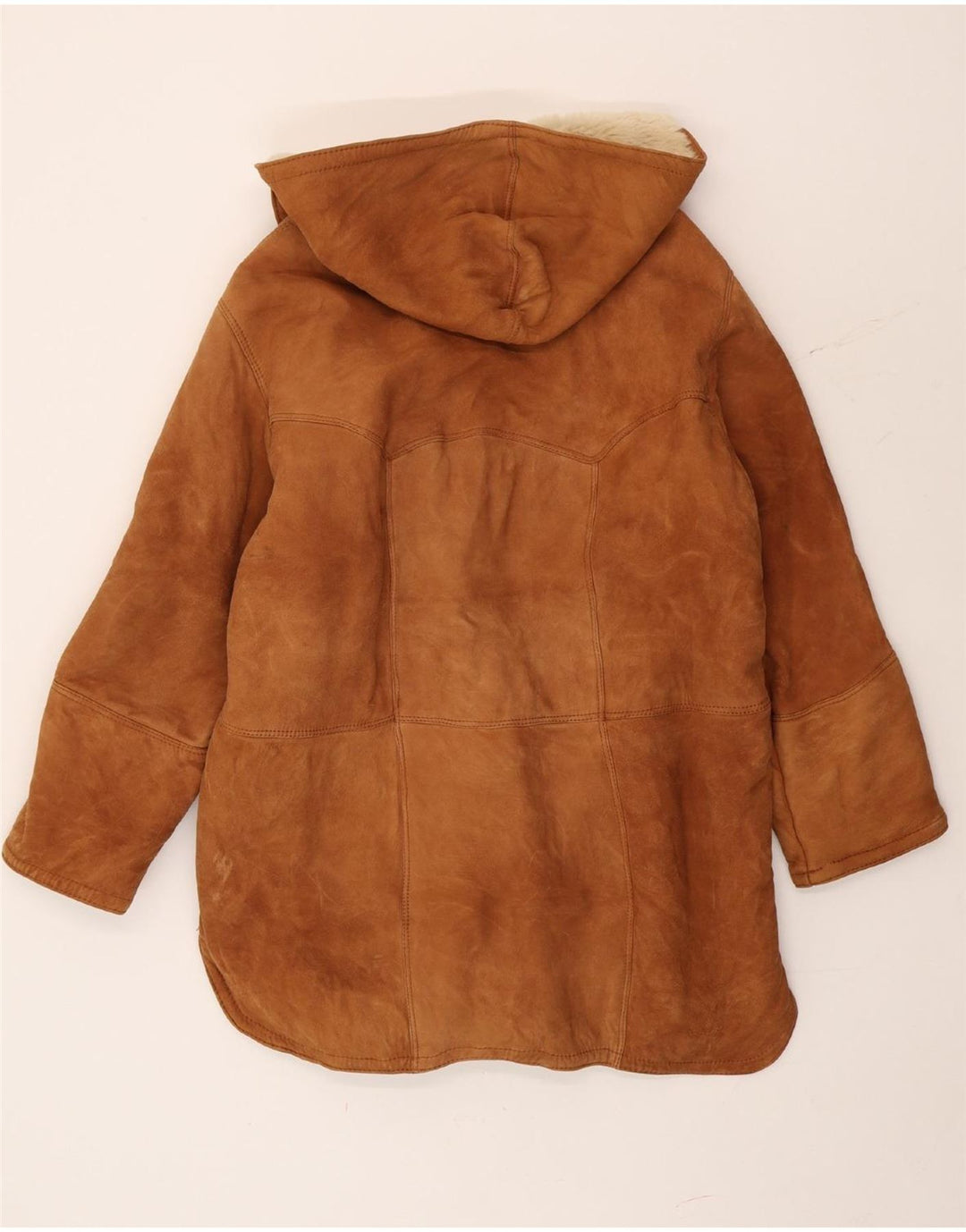 Vintage Damen Duffle Shearling Mantel mit Kapuze IT 44 Mittelbraun