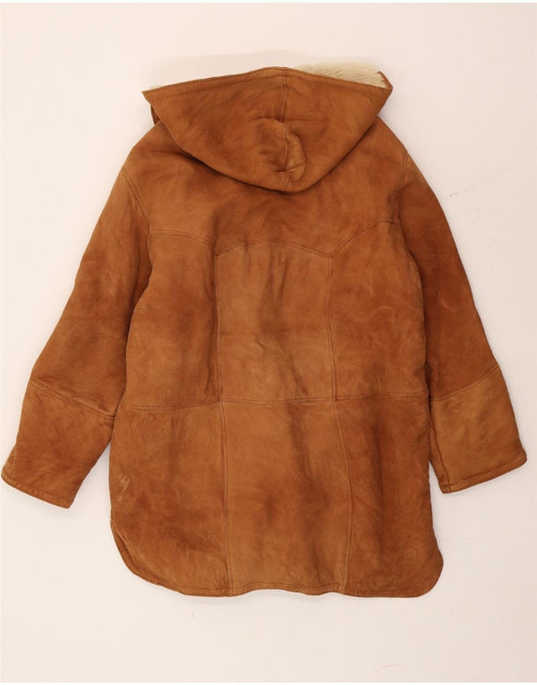 Vintage Damen Duffle Shearling Mantel mit Kapuze IT 44 Mittelbraun