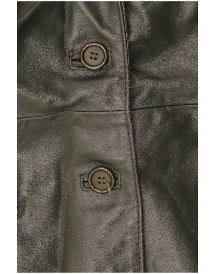 Vintage Damen Ledermantel UK 14 Medium Khaki Leder