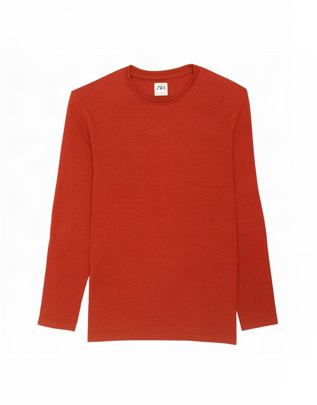 Zara Herren-Pullover mit Rundhalsausschnitt, mittelrote Baumwolle