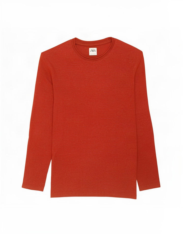 Zara Herren-Pullover mit Rundhalsausschnitt, mittelrote Baumwolle