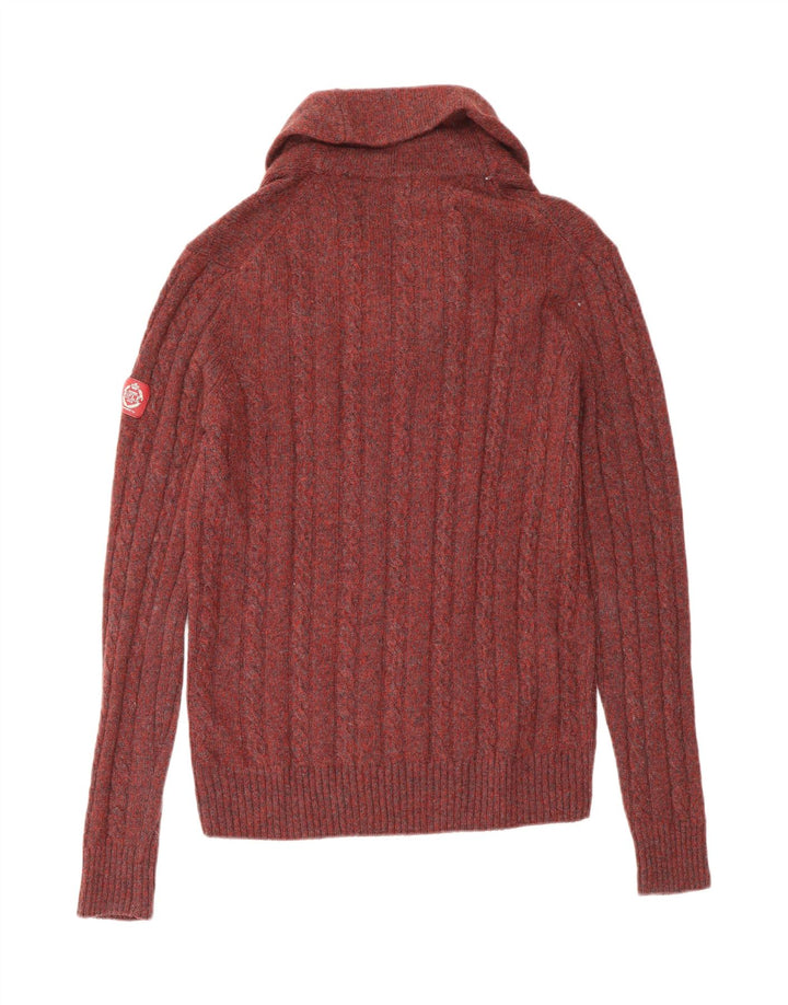 RIFLE Womens Shawl Neck Jumper Sweater UK 14 Medium Burgundy Wool
