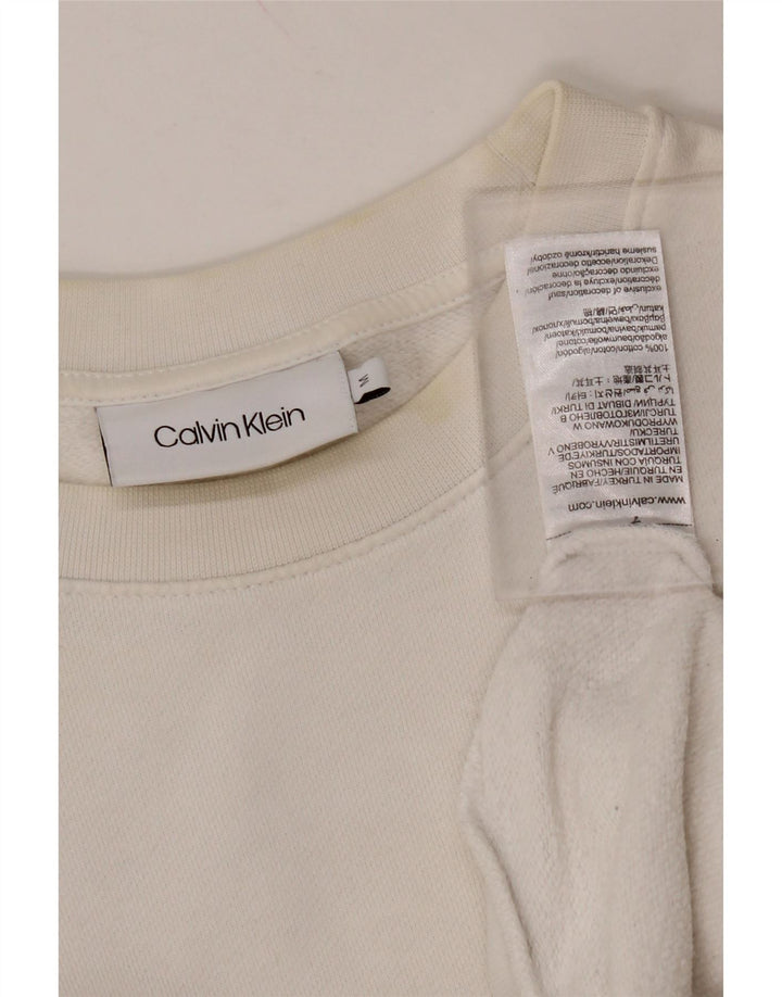CALVIN KLEIN Mens Graphic Sweatshirt Jumper Medium White Cotton