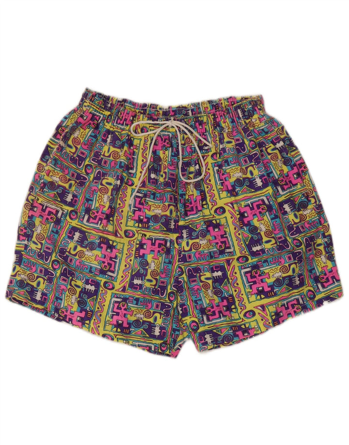 Vintage Damen Shorts mit hoher Taille, klein, W27, mehrfarbig, Patchwork-Baumwolle