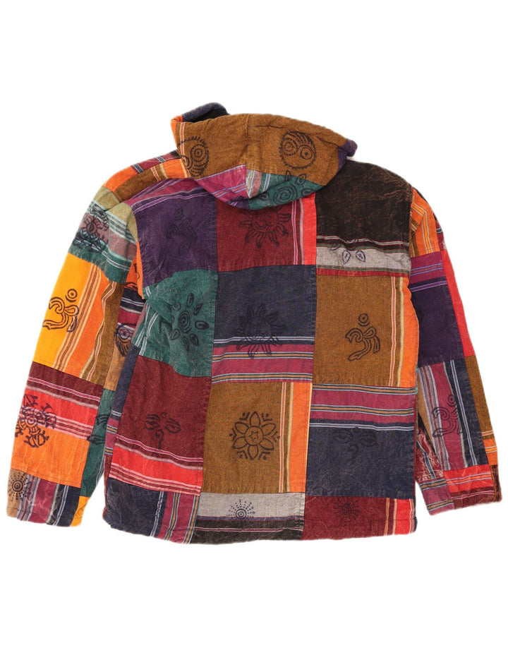 Vintage Herren-Anorakjacke mit Kapuze, Größe 36, klein, mehrfarbig, Patchwork-Aztekenmuster