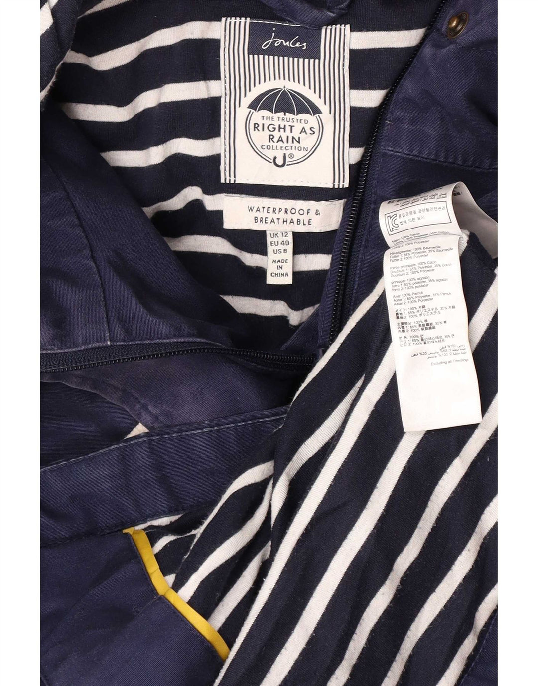 Joules Damen-Regenjacke mit Kapuze, UK 12, mittelmarineblau, Baumwolle