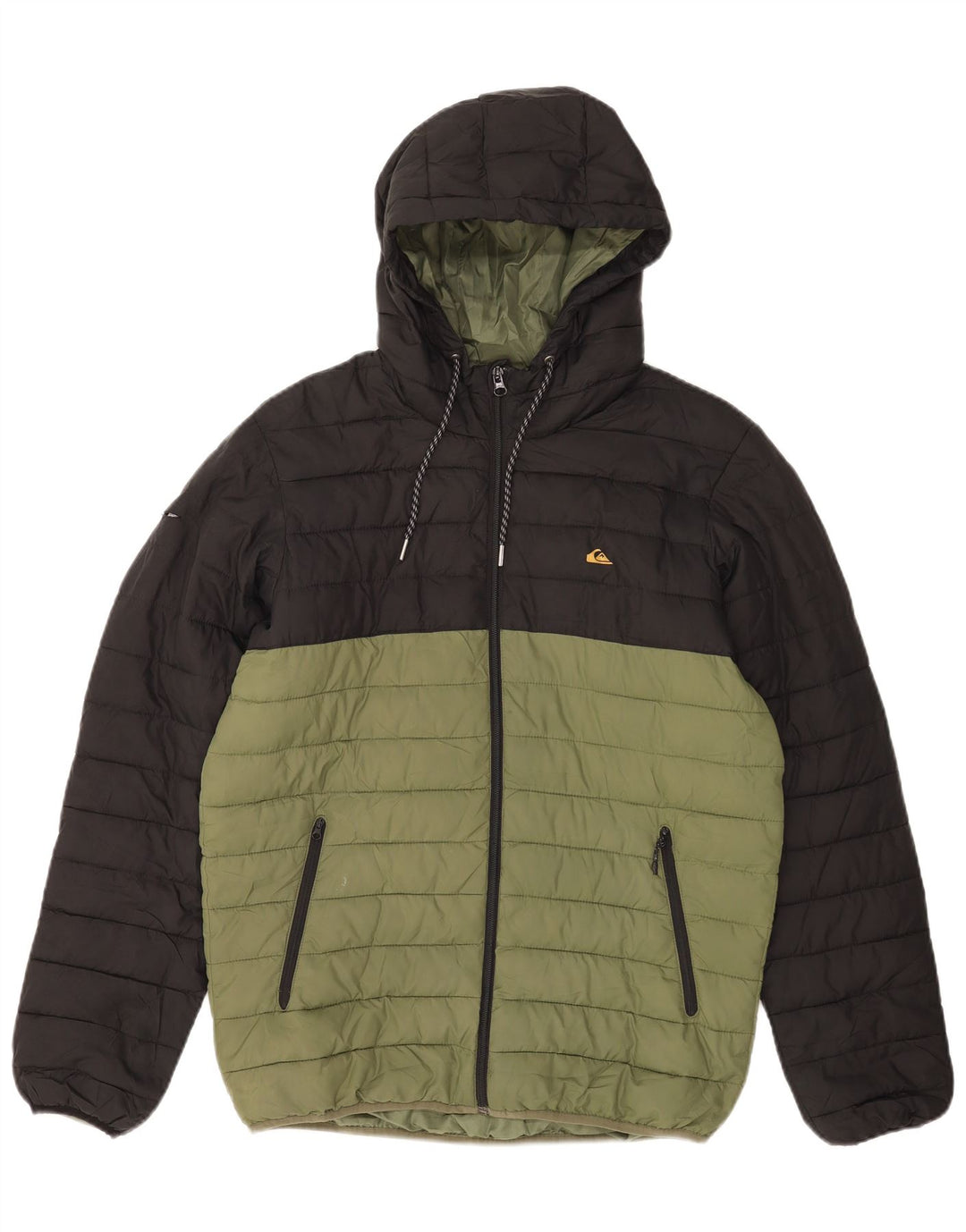 Quiksilver wattierte Herrenjacke mit Kapuze, UK 38, Mittelgrün, Farbblock