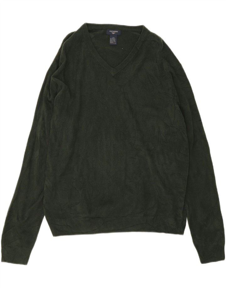 DOCKERS Mens V-Neck Jumper Sweater Large Green Acrylic Vintage Dockers and Second-Hand Dockers from Messina Hembry 