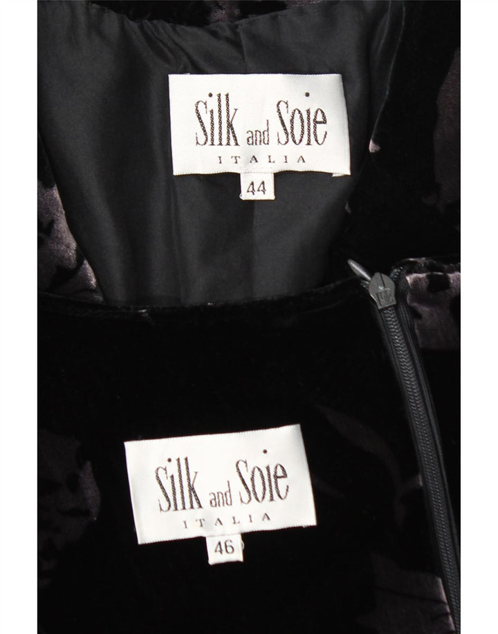 SILK AND SOIE 2-teiliges Damen-Set aus Samt mit 3 Knöpfen, Größe 44, mittelschwarz, geblümt